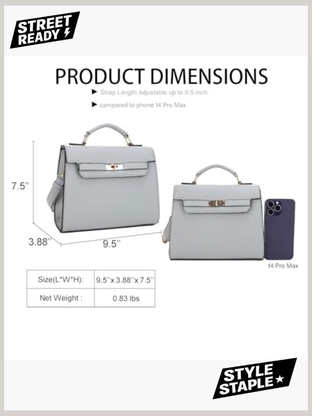 Top Handle Satchel with Detachable Strap Small Pebbled Leather Crossbody Bag - Picture 3 of 6